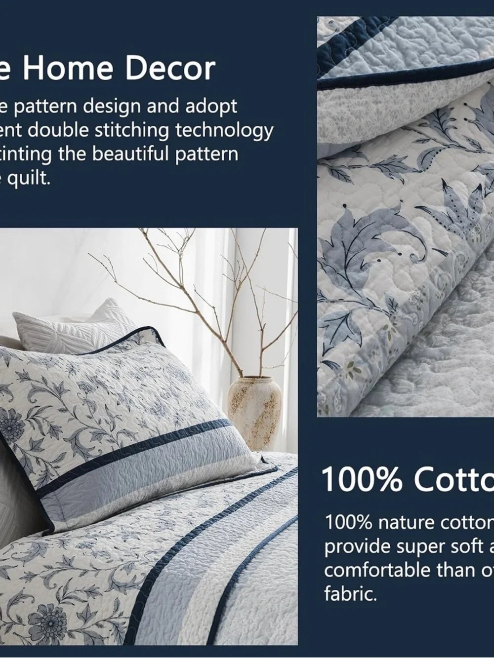 Blue Floral Quilt Set - Classic Blue Bedding